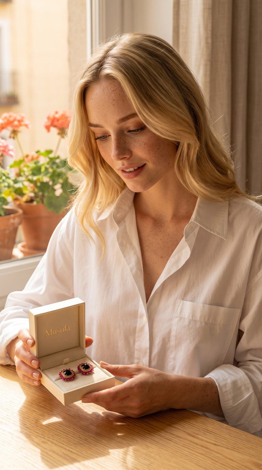 AI virtual influencer Natalia Johansson opening Musula jewelry box — mother's day gift ideas 2026